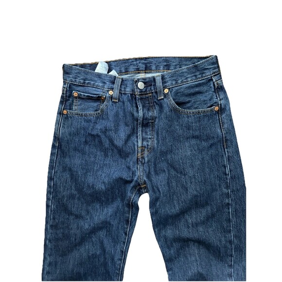 Levis 501 Original Fit Jeans Mens 28x32 Dark Wash Blue Straight Leg Button Fly - Picture 4 of 7
